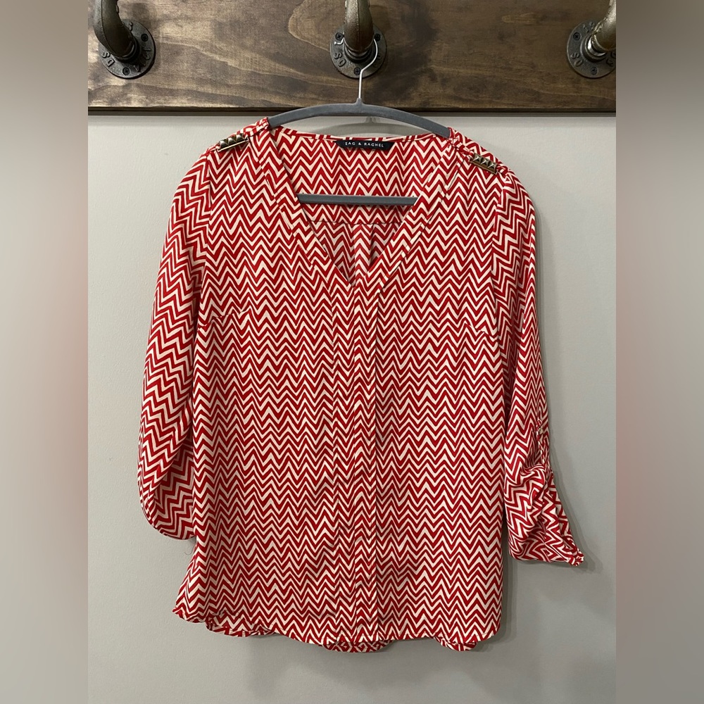 Zac & Rachel blouse in red and cream. Women’s size S - Picture 5 of 15